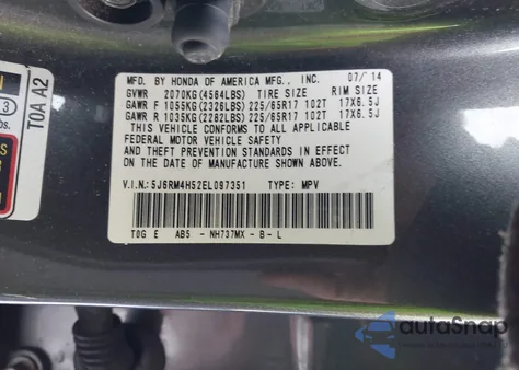 2014 Honda Cr-V Ex from USA, damaged, VIN 5J6RM4H52EL097351